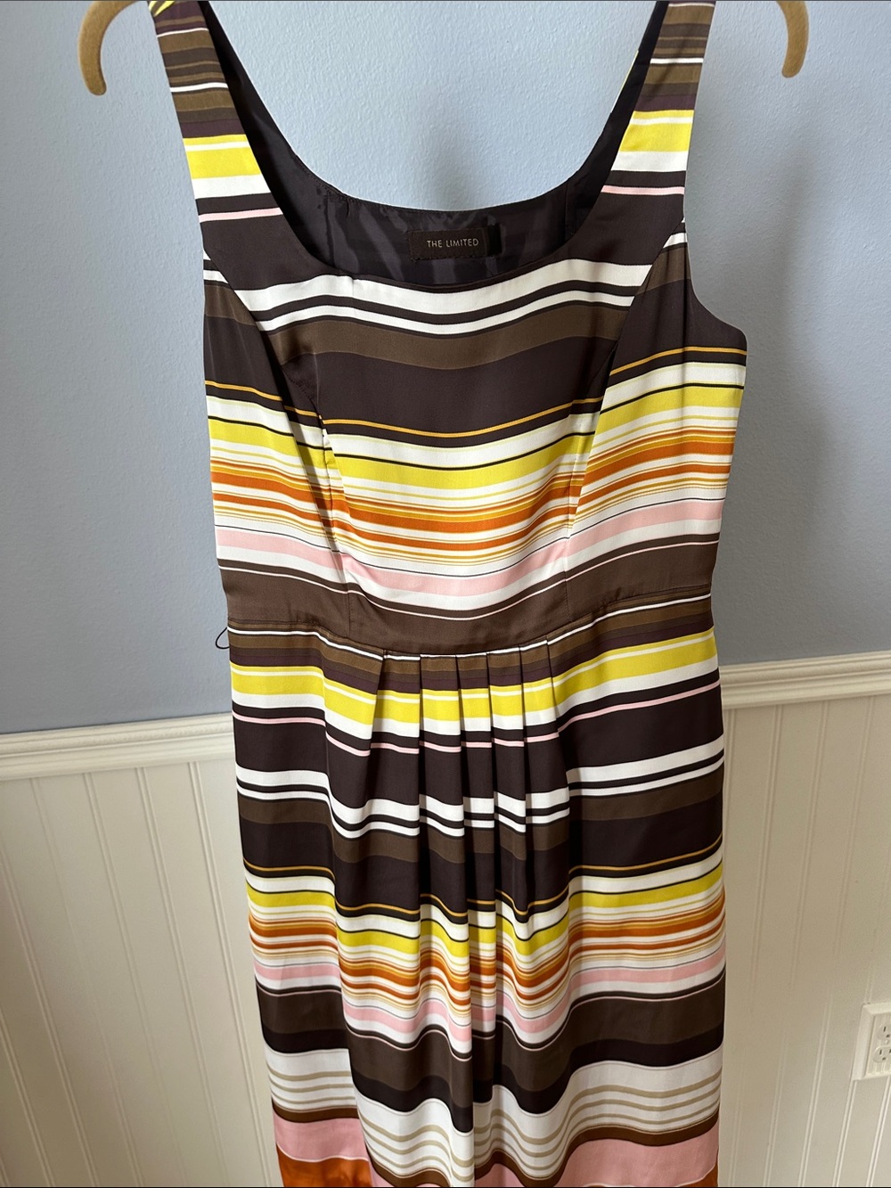The Limited Brown Striped Sleeveless Mini Dress with Yellow & Pink Accents